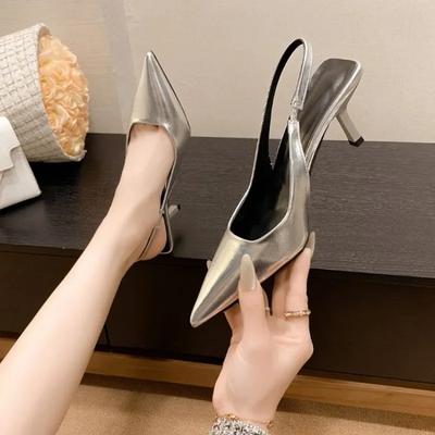 Moda 2024 Sandalias de tacón de aguja de verano para mujer, de moda, simples, de color sólido, femeninas, de punta, para fiesta de vestir, tacones altos para mujer