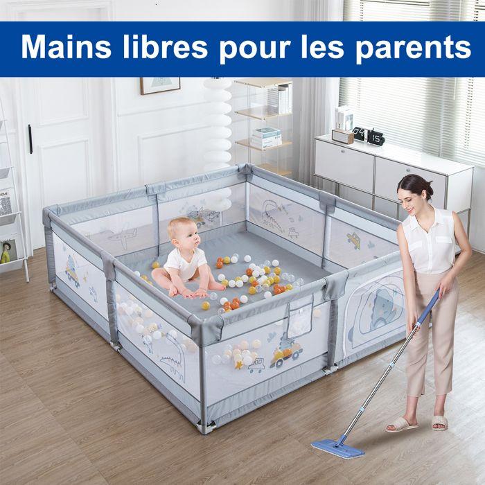 Parc Bébé Avec 60 boules-Avec Tapis-2 Anneaux De Traction-Portable Centre D'activités Pour Enfants-180x200x65cm-Gris