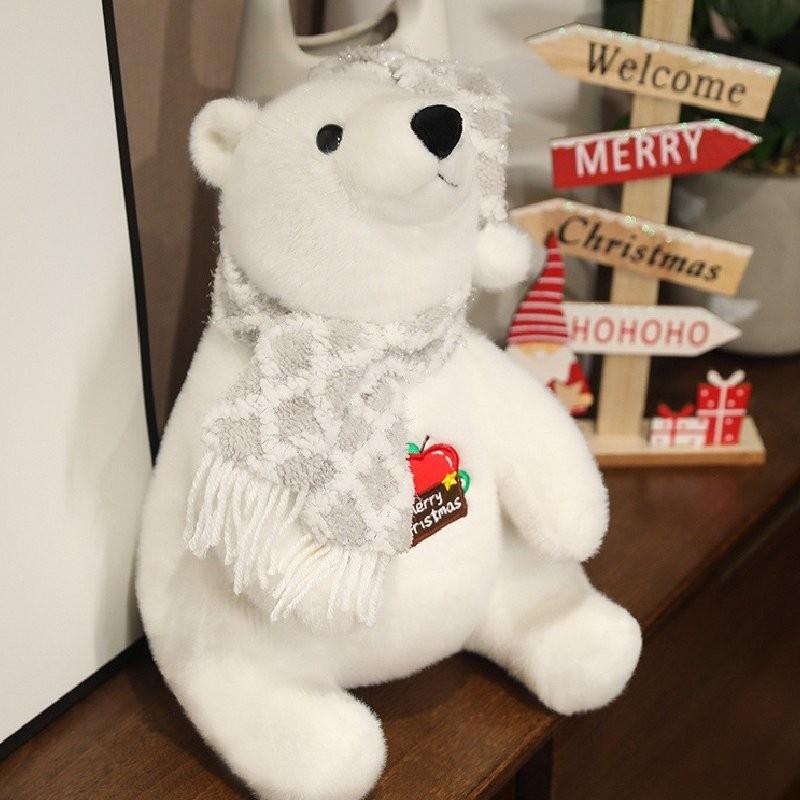 Adorable White Plush Polar Bear Toy With Cute Scarf Perfect For Kids Birthday Gifts And Decorations