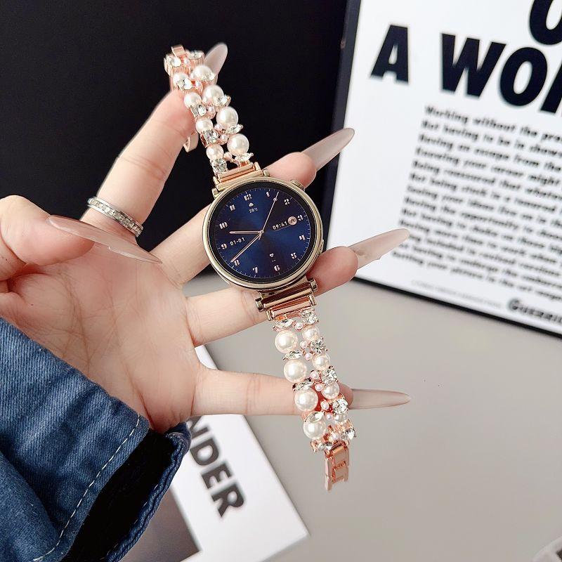 

Elastic Pearl Beads Bracelet Women Band for Huawei Watch GT 6 41mm Gt 4 5 41mm Jewelry Metal Diamond Strap for Huawei Gt 5pro 42 Huawei GT6 41mm рожевий колір золота