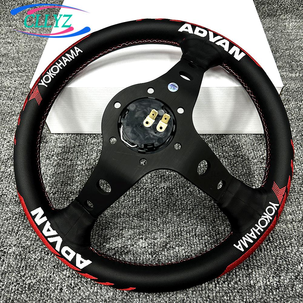12.5inch 13inch 320mm VERTEX x ADVAN YOHOHAMA Leather Racing Steering Wheel Embroidery JDM Car Accessories Red