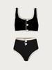 2024 European & American Black and White Minimalist INS Style Split Swimsuit – Little Fragrant Bikini for Women