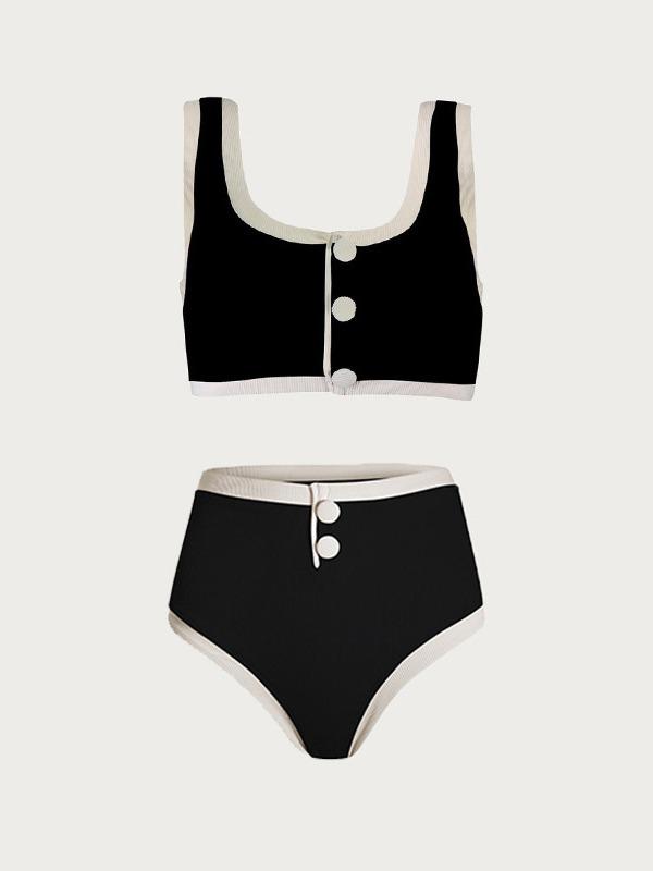 2024 European & American Black and White Minimalist INS Style Split Swimsuit – Little Fragrant Bikini for Women