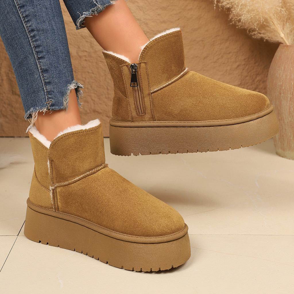 Side zipper snow boots women's winter 2025 new velvet thickened cotton shoes thick-soled warm Northeast cotton boots short