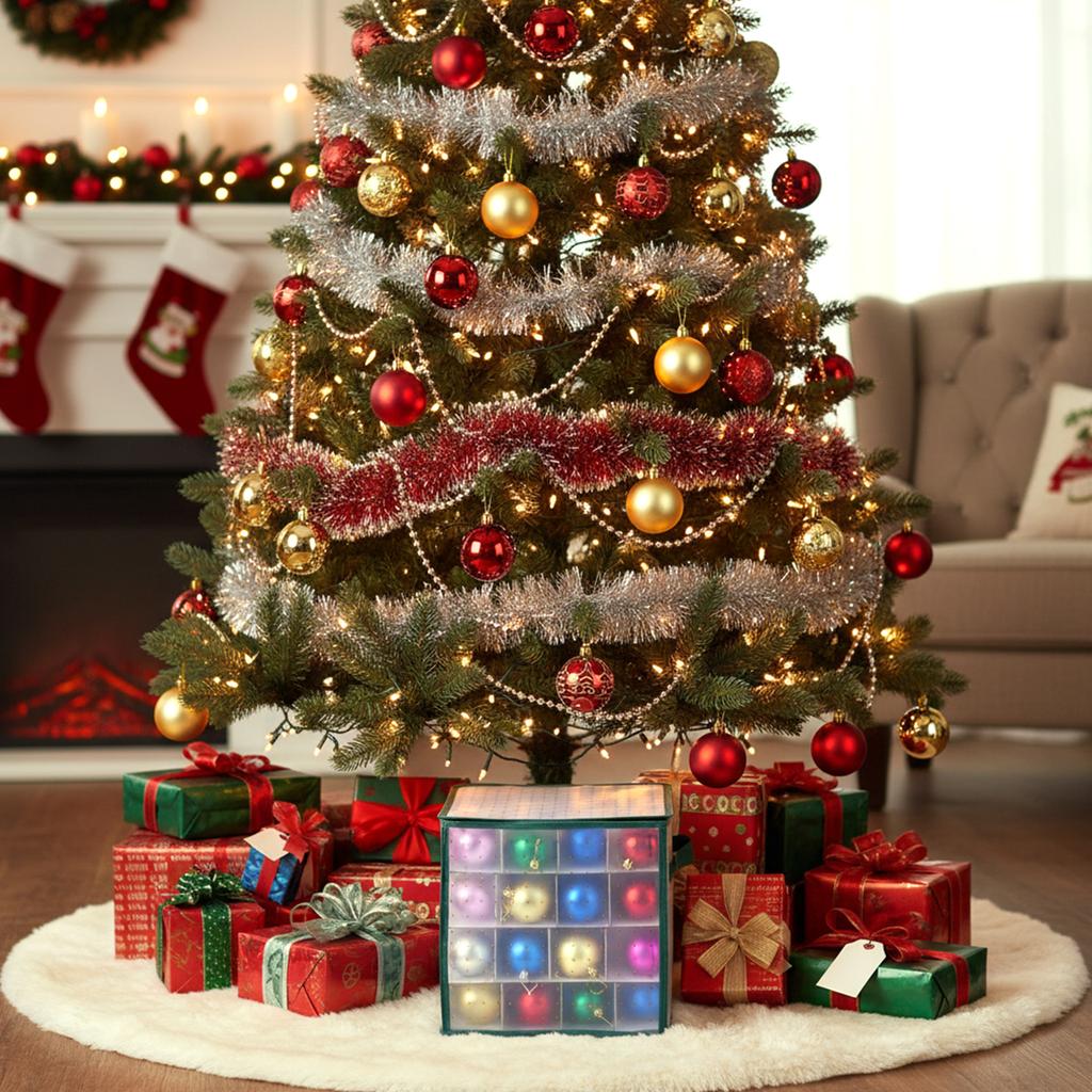 64-Grid Baubles Storage Box Large Capacity Portable Ornament Divider Detachable Foldable Storage Container Holiday Accessories