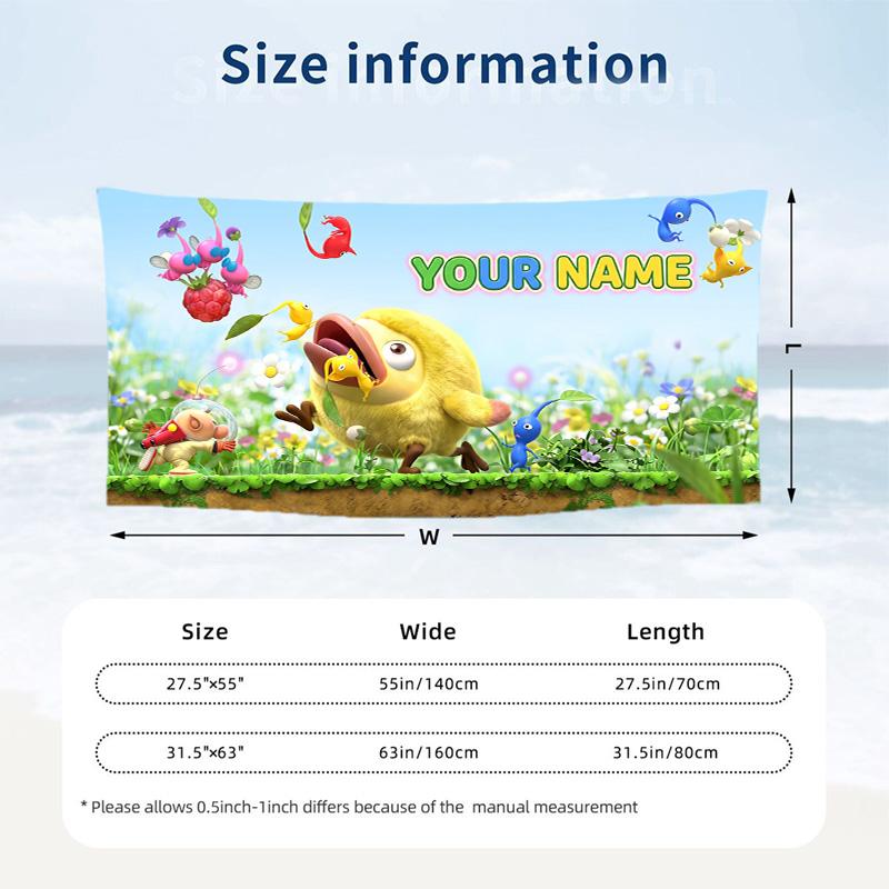Custom Text Beach Towel, Soft Absorbent Swimming Multi-use TowelPikmin