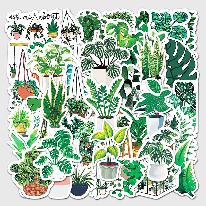 50 Green Plants Cartoon DIY Stickers for Tablet, Suitcase, Refrigerator, Stationery