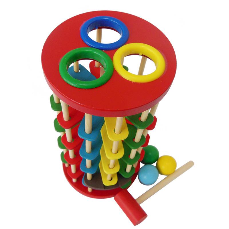 Baby Infant Hand-Eye Coordination Puzzle Wooden Color Knock Ball Drop Ladder Knock Knock Table Children's Toys