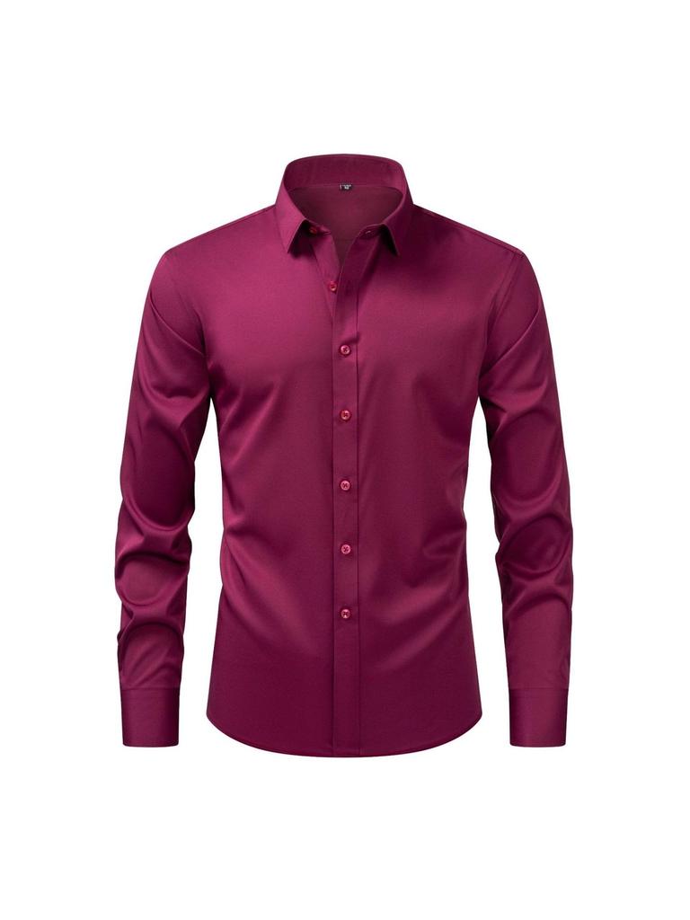 Men's European Style Non-Iron Solid Color Stretch Long Sleeve Business Shirt