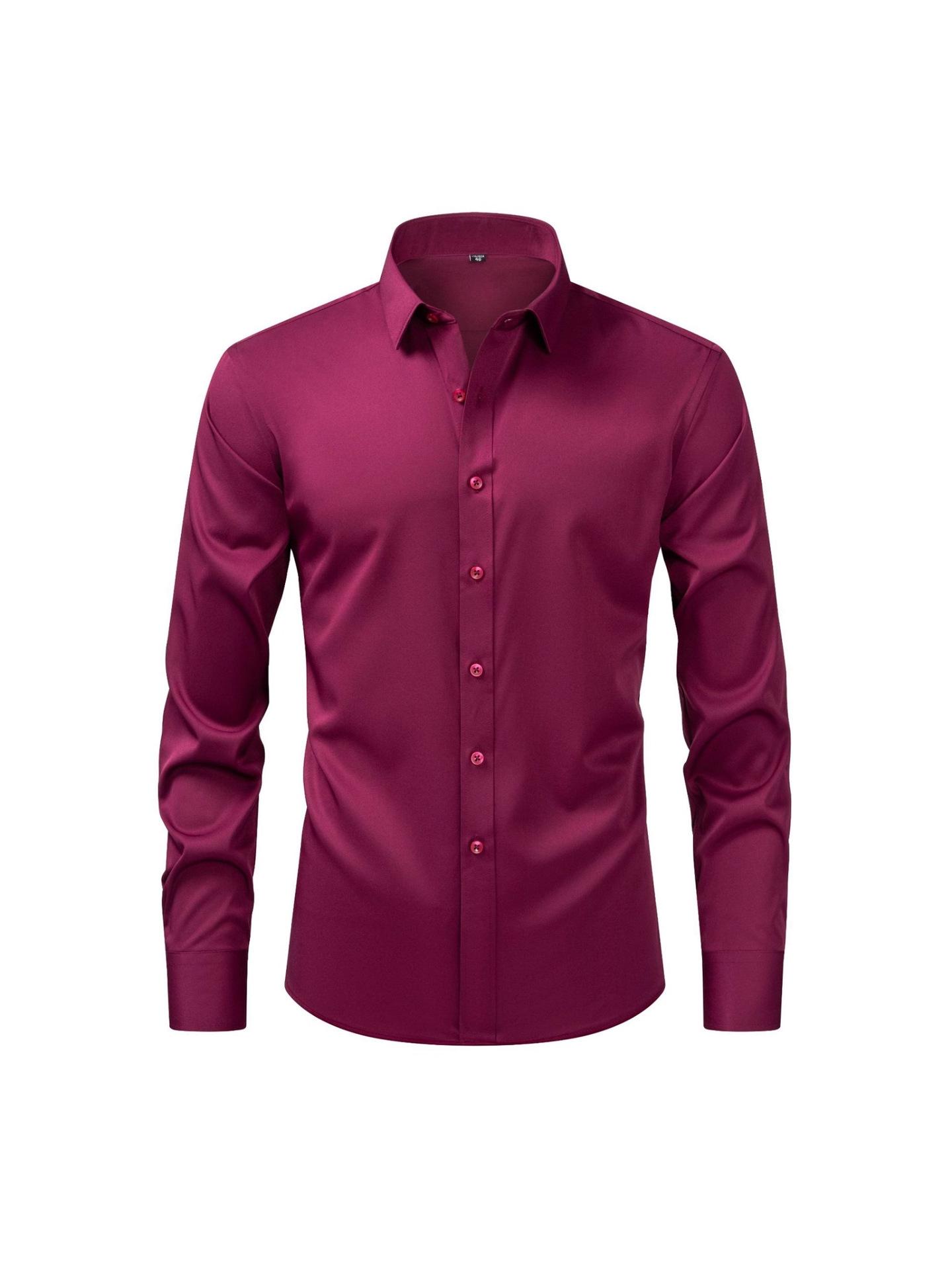 Men s European Style Non-Iron Solid Color Stretch Long Sleeve Business Shirt M