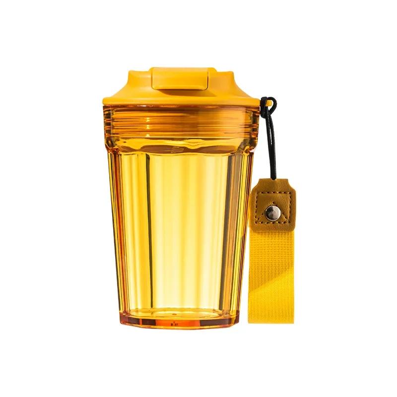 Transparent Plastic Reusable Water Bottle Students Leakproof Portable Drinkware Multipurpose Cup Kitchen Office Essentials лимонно-желтый
