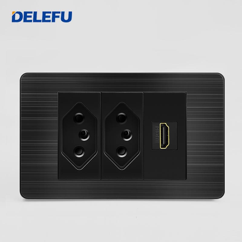 DELEFU Brazilian Model 118 Type 10A/20A Stainless Steel Black Durable PC USB Socket with Type-C 20W Fast Charging