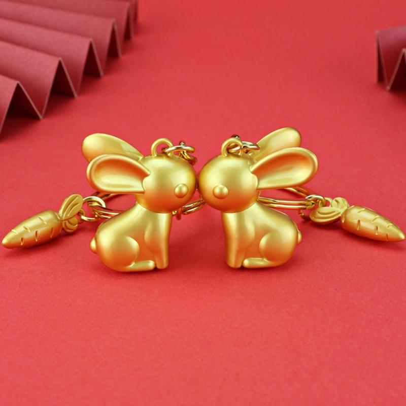 Golden-Rabbit Keychain Women Bag Pendent Car Keyring Lucky Rabbit Amulet-Jewelry Gifts Chinese New Year Mascot Zodiac