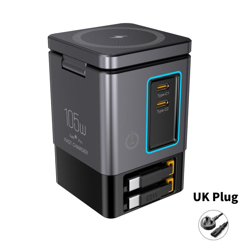 GaN 6-in-1 105W Magnetisches Kabelloses Ladegerät Ständer 15W Schnelles Kabelloses Laden Desktop Dock Station Für iPhone16 15 14 13 Airpod
