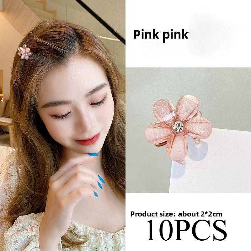 5/10PCS.Spring Camellia Hollow Small Claw Clips for Kids. Minimalist Floral Design, Durable Metal Texture, Secures Bangs Well.