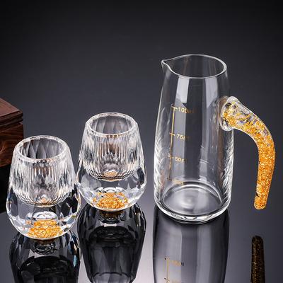 2pcs/set  Gold Foil Small Wine Glass Wine Dispenser Baijiu Commercial High-end Crystal Reinforced Glass Foreign Wine Set Sober