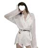 Women's White Striped Long Sleeve Silk Shirt - Loose, Versatile, Sun Protection Jacket for Summer