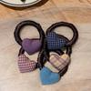 Hohelastisches Haarseil Kariertes Herz-Dekor Haargummi Schuluniform Haarband