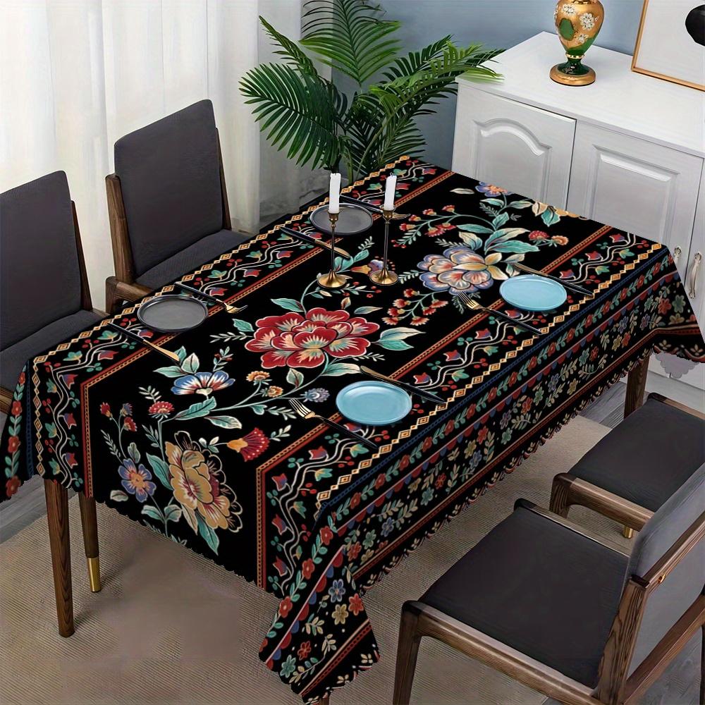 Exotic Retro Flower Embroidery Texture Art Tablecloth Impermeable Wipeable Cover For Family Dinner Kitchen Multi Scene Table