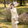 Long-sleeved crystal velvet cheongsam winter girl inverted large-sleeved velvet thickened dress national style counterfeit embroidered cheongsam skirt