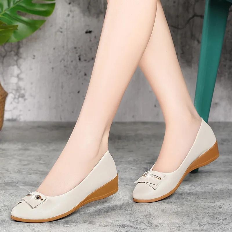 Single Shoes Leather Shoes Women's Flat Shoes Slope Heels Work Shoes Korean Women's Shoes Bean Shoes Women's Summer Shoes