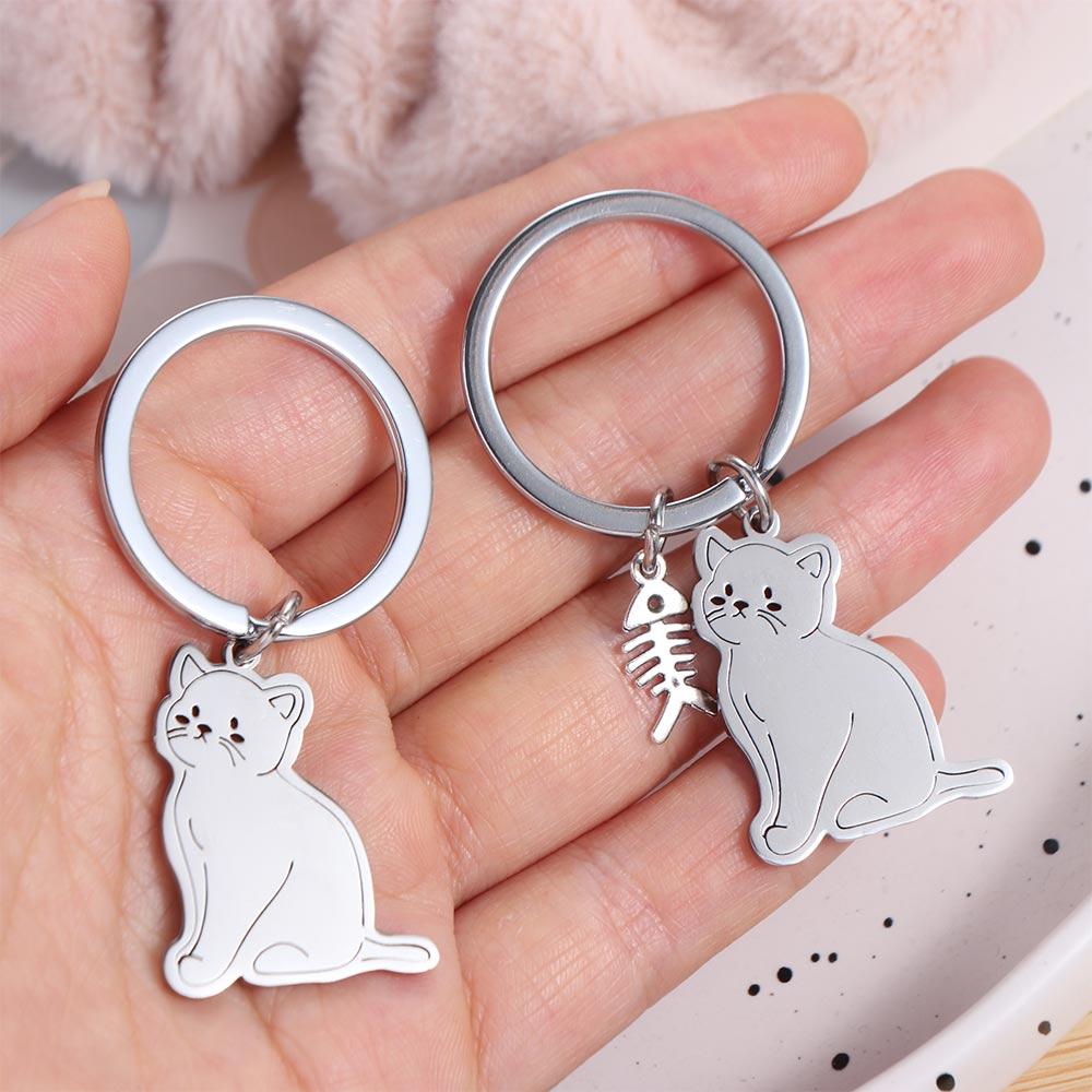 Couple Lovers Cat Key Ring Key Holder Kittens Keychain Cat Fish Keychain Valentine's Day Gift