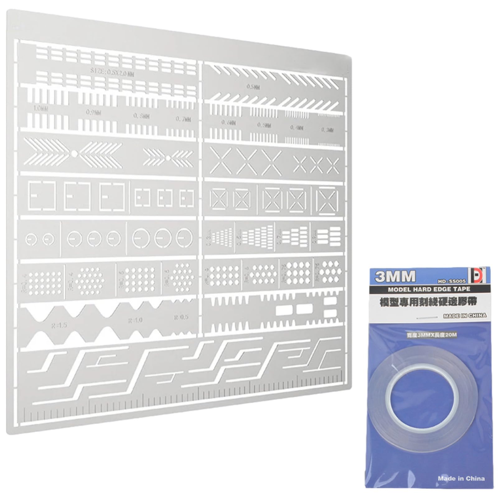 

Rubonarie Stencil Drawing Template Guide Tape 3mm Plastic Model Tool (Silver)