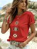 Bohemian Mystery Eye Pattern Top Round Neck Casual Top for Summer Daily and Festival Wearing Womens Clothing