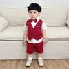 New Short Sleeve Shorts Vest Set Children's Clothing Boys Summer English Style Fashion Party Outfit