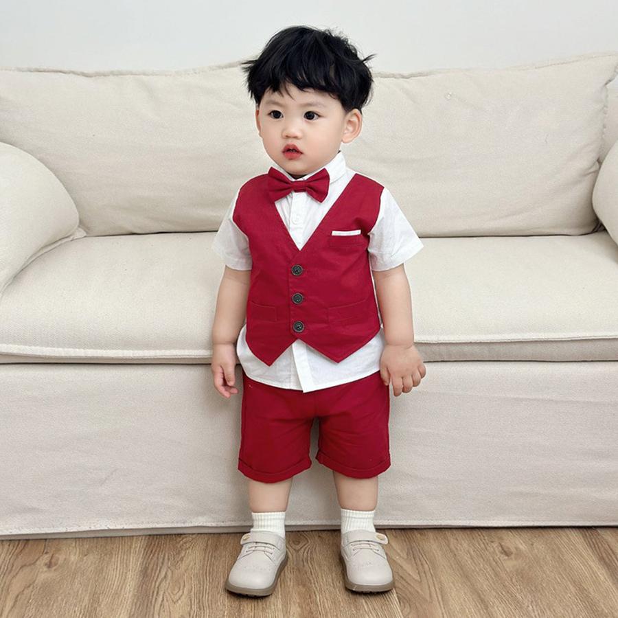 New Short Sleeve Shorts Vest Set Children's Clothing Boys Summer English Style Fashion Party Outfit