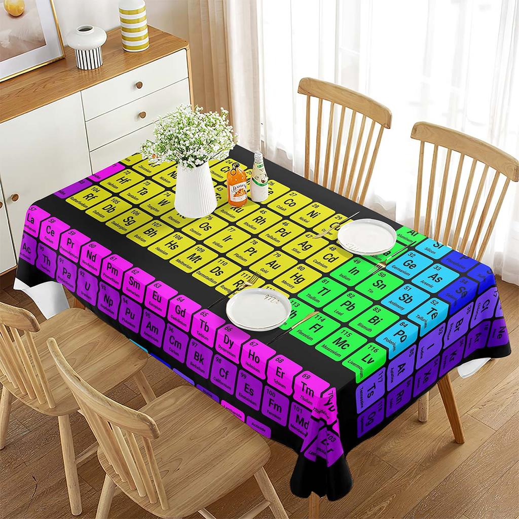 Periodic Table of Elements Rectangular Tablecloth Chemistry Topic Creative Tablecloth Decorations for Kitchen Ding Rom Party