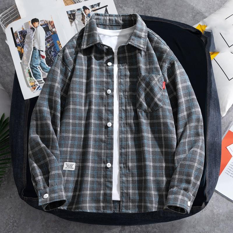 

Men Spring Autumn Long Sleeved Causal Shirt Plus Size Coat Square-neck Color-blocked Casual Top 8XL сірий