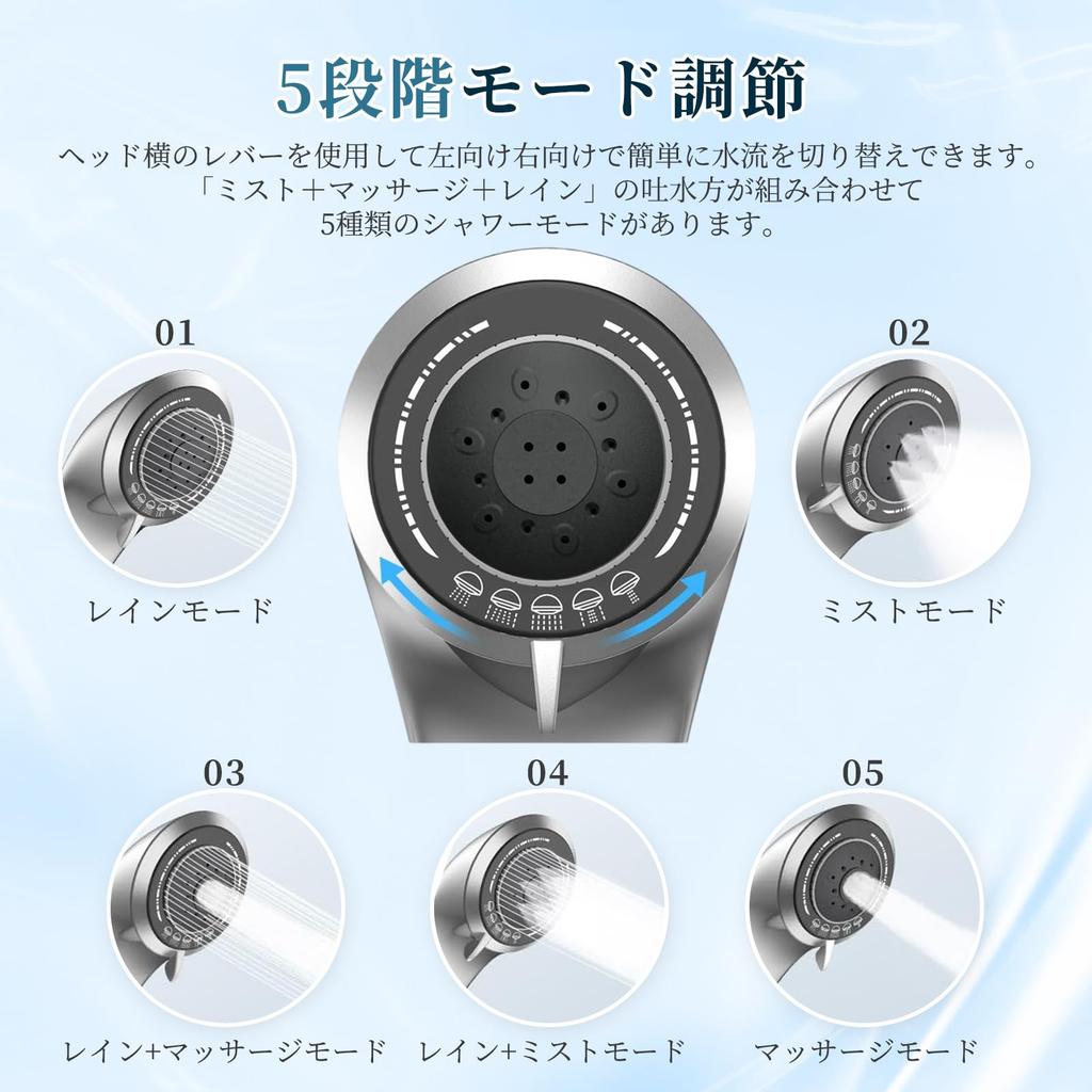 Blasendusche Dusche Hoher Wasserdruck Chlor 5 Wasserfluss-Einstellungen Poren Kopfhaut Wärme Wasser Internationale 4 Adapter Einfache Installation STEEL-LAND Mikro-Nano