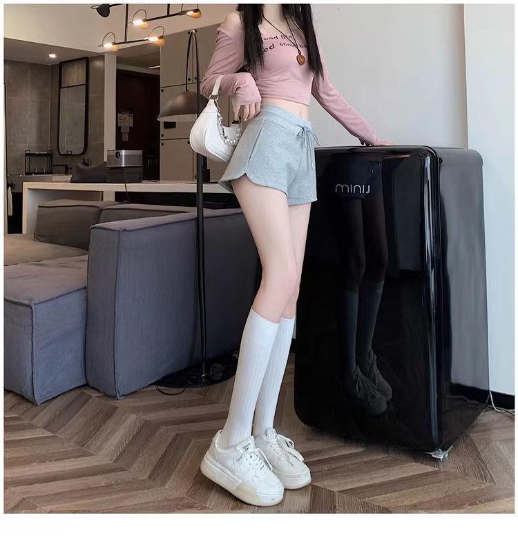 Women's Gray High-Waist A-Line Sports Shorts - 2025 Summer Petite Slit Casual Hot Pants