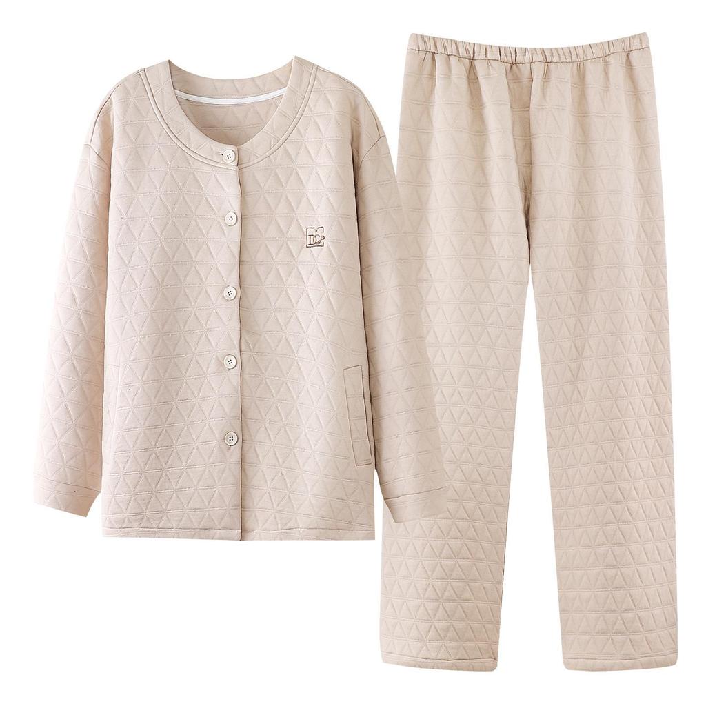 2025 Women's Winter Three-Layer Pajama Set: Thick, Warm, Simple Style, Long Sleeve & Pants
