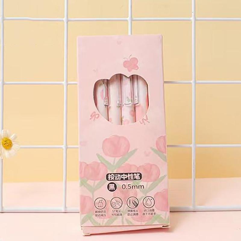 6 Stück süße rosa Tulpen-Gelstifte, elegant, einfach, drückend, neutrale Stifte, Kawaii-Stift-Set, Schulbedarf, ästhetische Schreibwaren, Geschenke