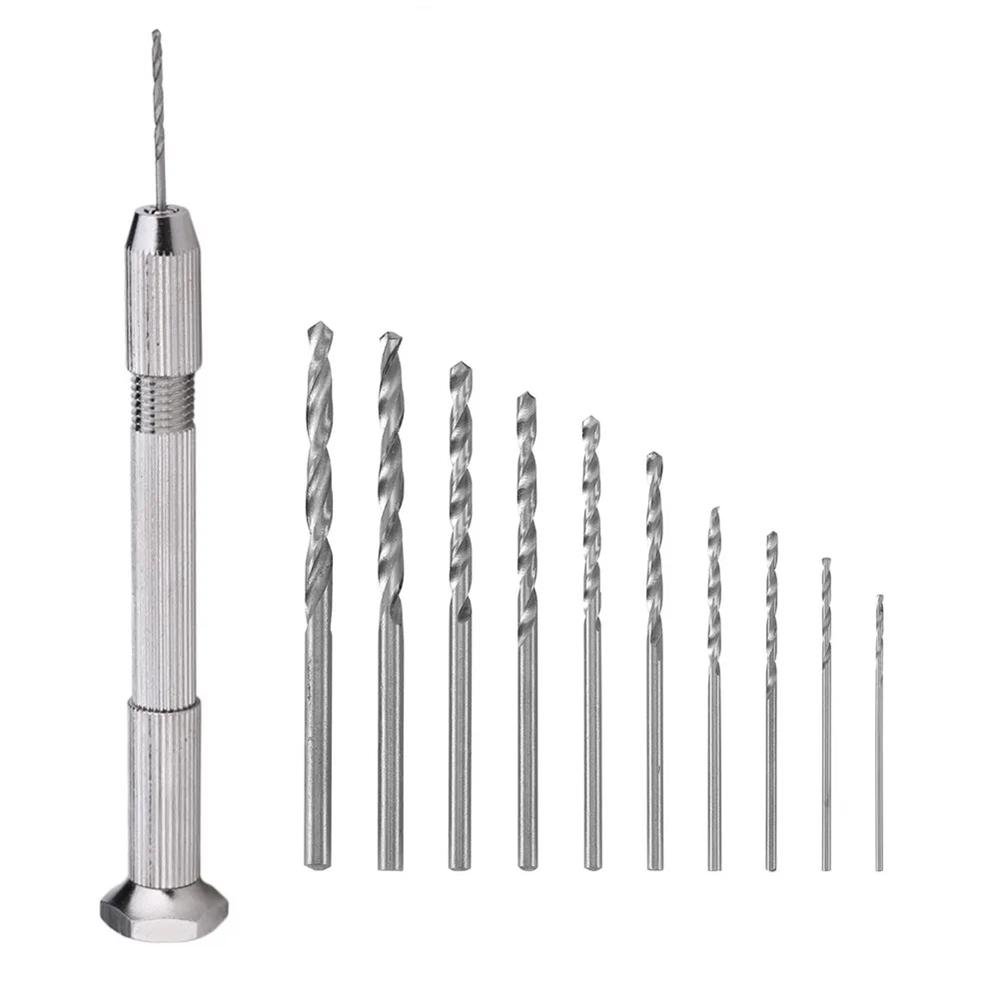 

Mini Hand Drill With10Pcs HSS Drill Bits For Epoxy Resin Jewelry Making DIY Wood Craft Handmade Tools