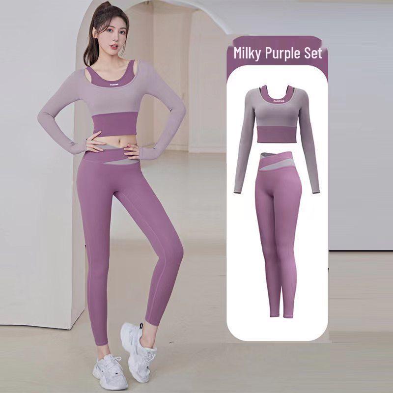 

Spring Color Block Two-Piece Yoga Set - Long Length Fitness Apparel M