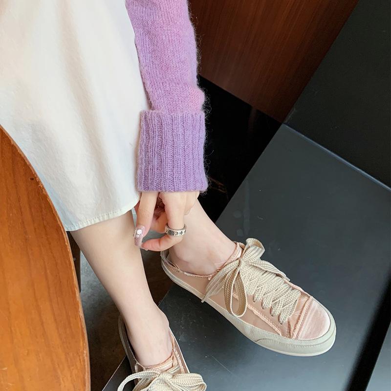 

Женские одинарные туфли летние новые атласные шелковые маленькие белые туфли женские повседневные полушлепанцы на одну ногу женские 40