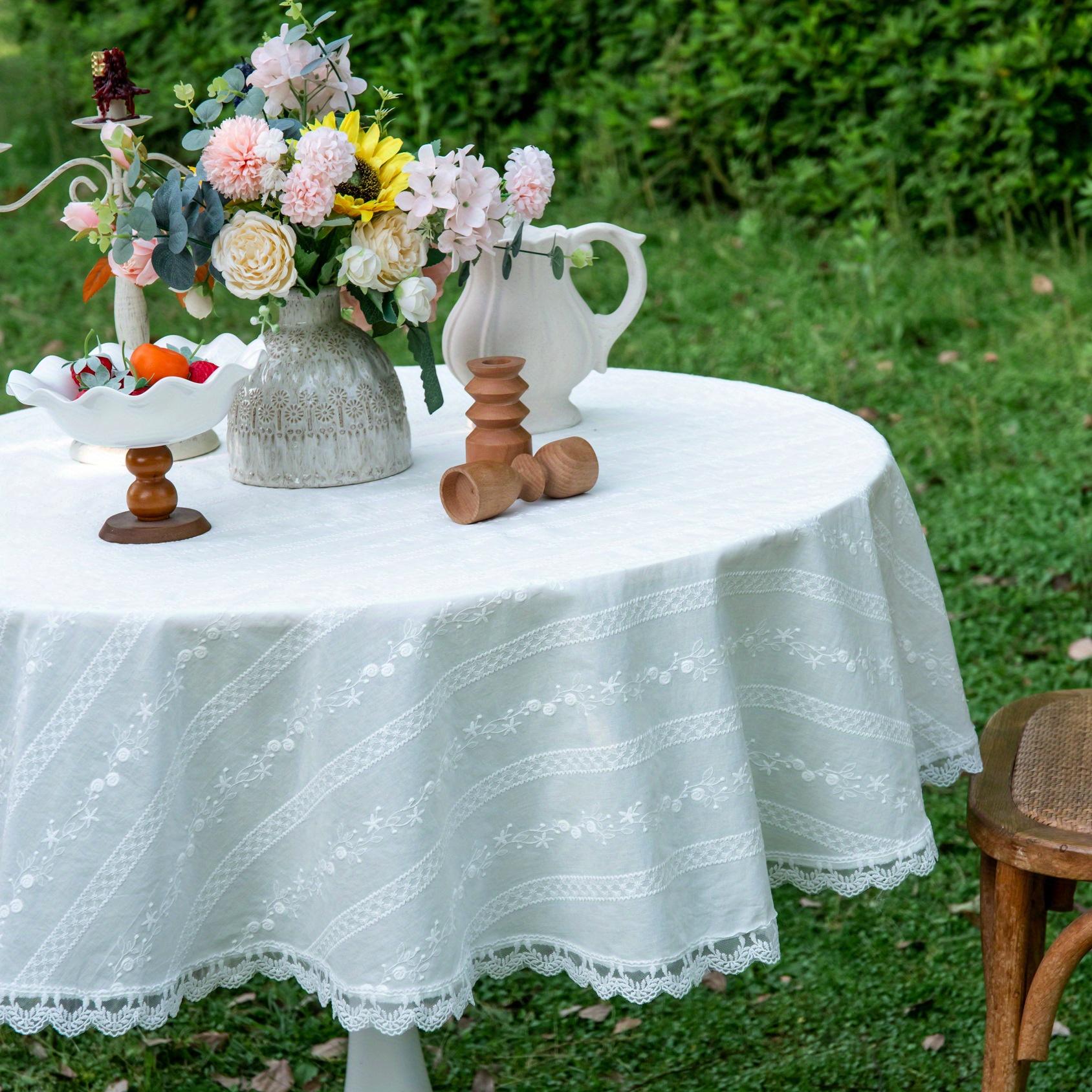 

1 шт. Французский 47,2*47,2 дюйма Французский стиль инс Белое кружево Ретро Легкая роскошь Круглая скатерть Скатерть Балкон Кофейный столик 120*120cm