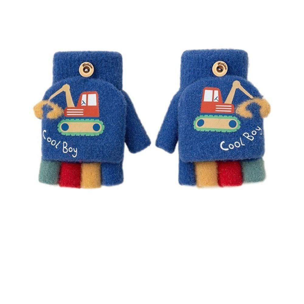 

Autumn Winter Half Finger Flip Gloves Cute Cartoon Knitted Gloves Children Mittens for Children синий