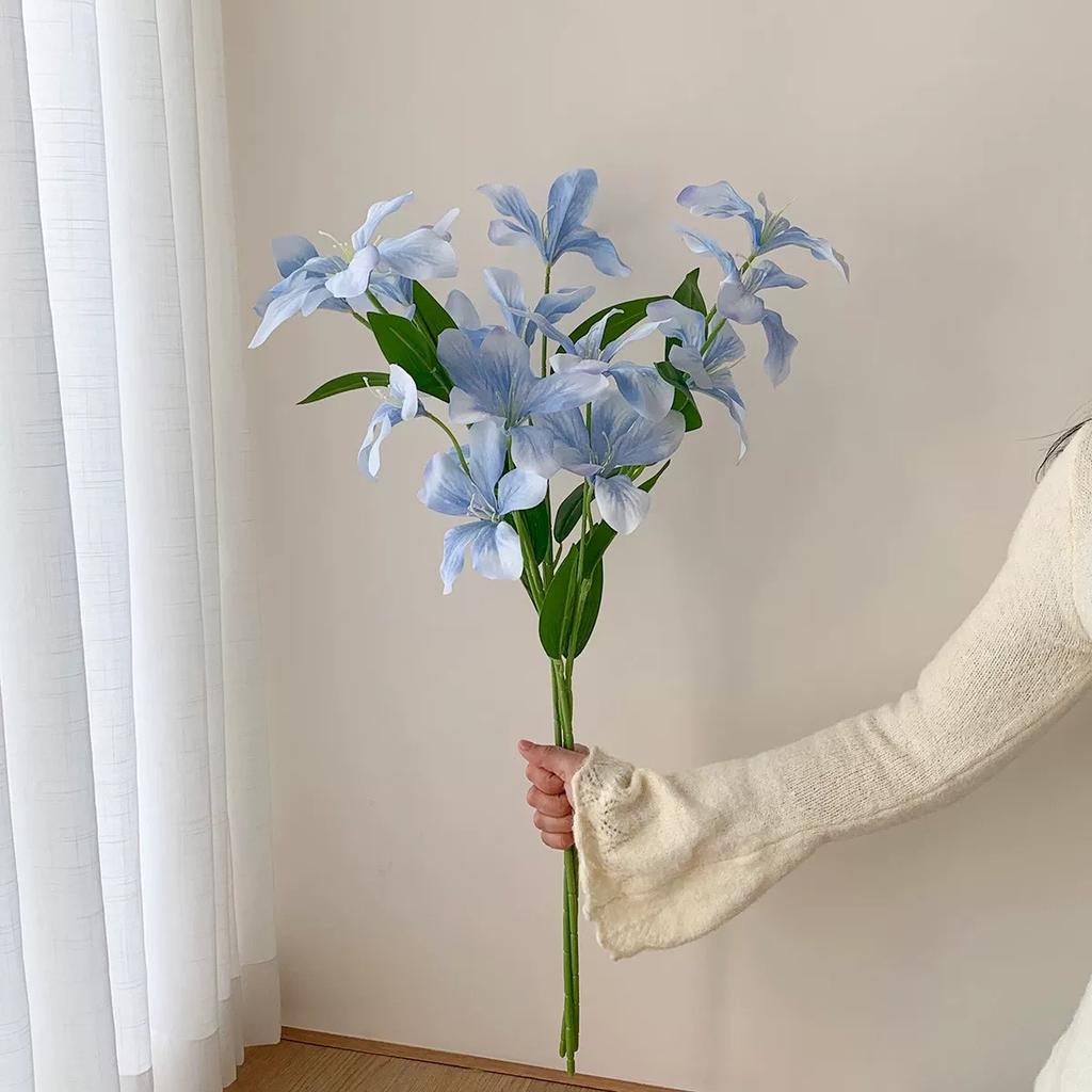 3PCS Blue Fowers Artificial Bauhinia Light Blue Large Artificial Flowers Arrangement for Decoration Wedding Home