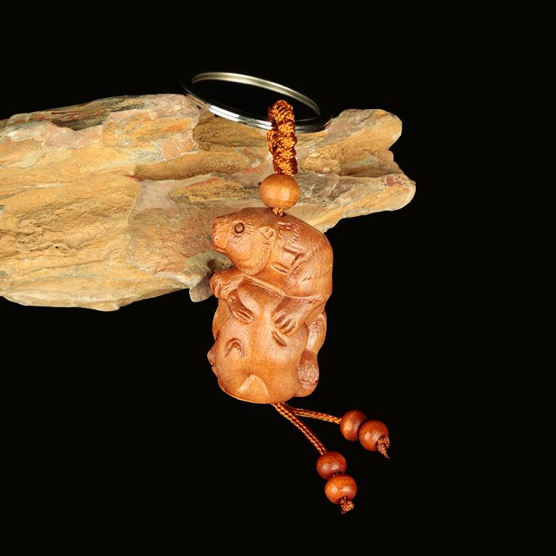 Peach & Jujube Wood Zodiac 3D Keychain: High-End Guardian Amulet Jewelry.