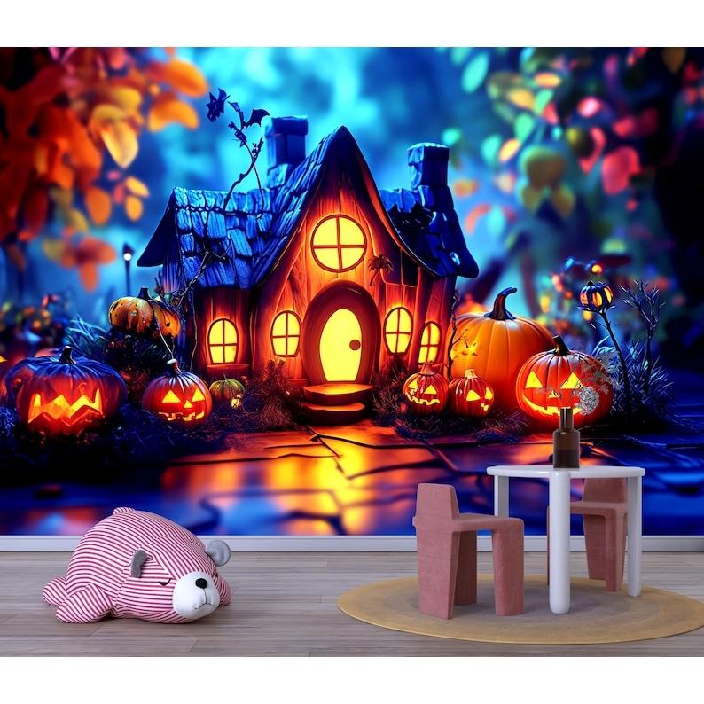 Witch and Pumpkin House Halloween tapestry 75x100 чёрный