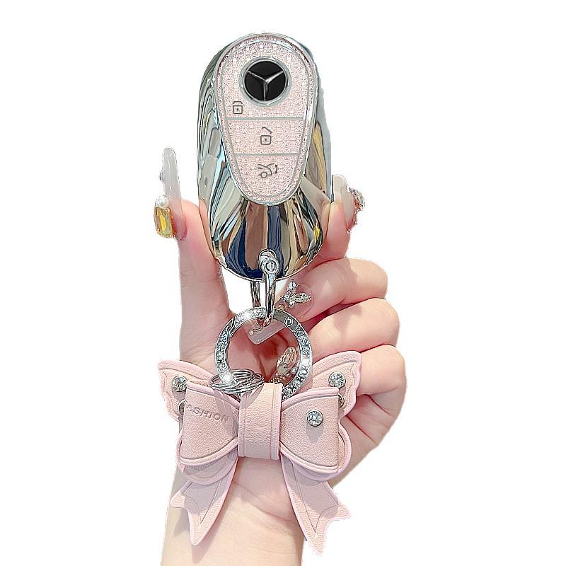 High-End Key Case for 25 Mercedes-Benz Models: E300L, C260L, GLC, GLS, EQE, A-Class - Elegant Design for Women