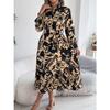 GMXIA Spring Summer Casual Flower-patterned Long-sleeved Shirt Dress Ruffled Long Dress Women's Clothing
