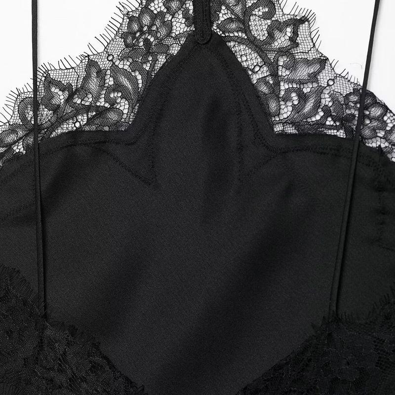 Kaslead New Women clothes Western Style Fashion Lace Silk Satin Texture Dress 5919201