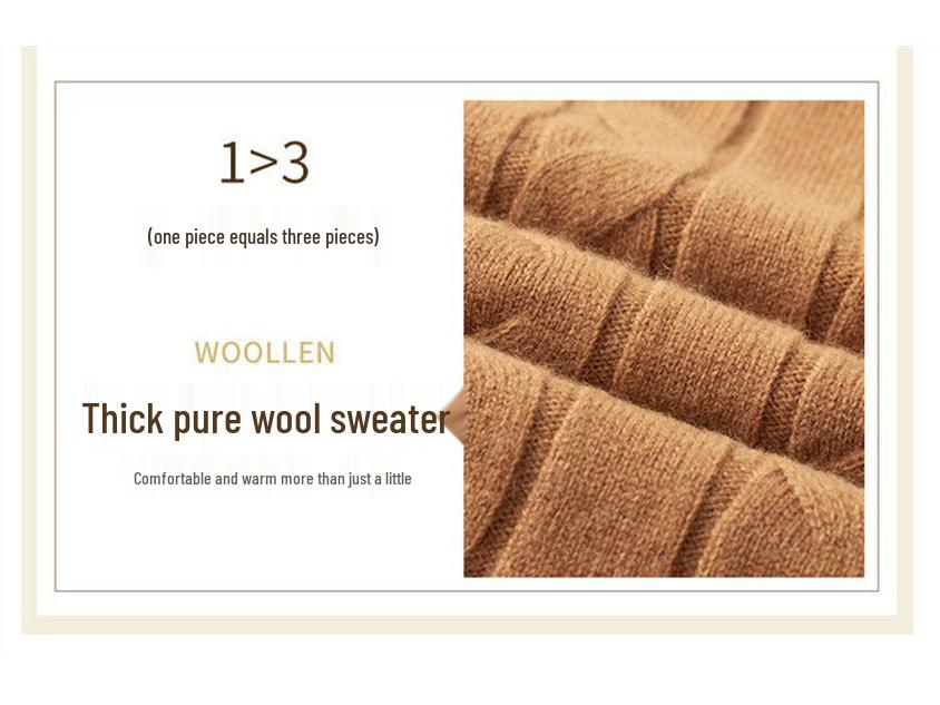 Men's Thick Cable Knit 100% Wool Sweater - Warm and Casual Autumn/Winter Base Layer Knitwear