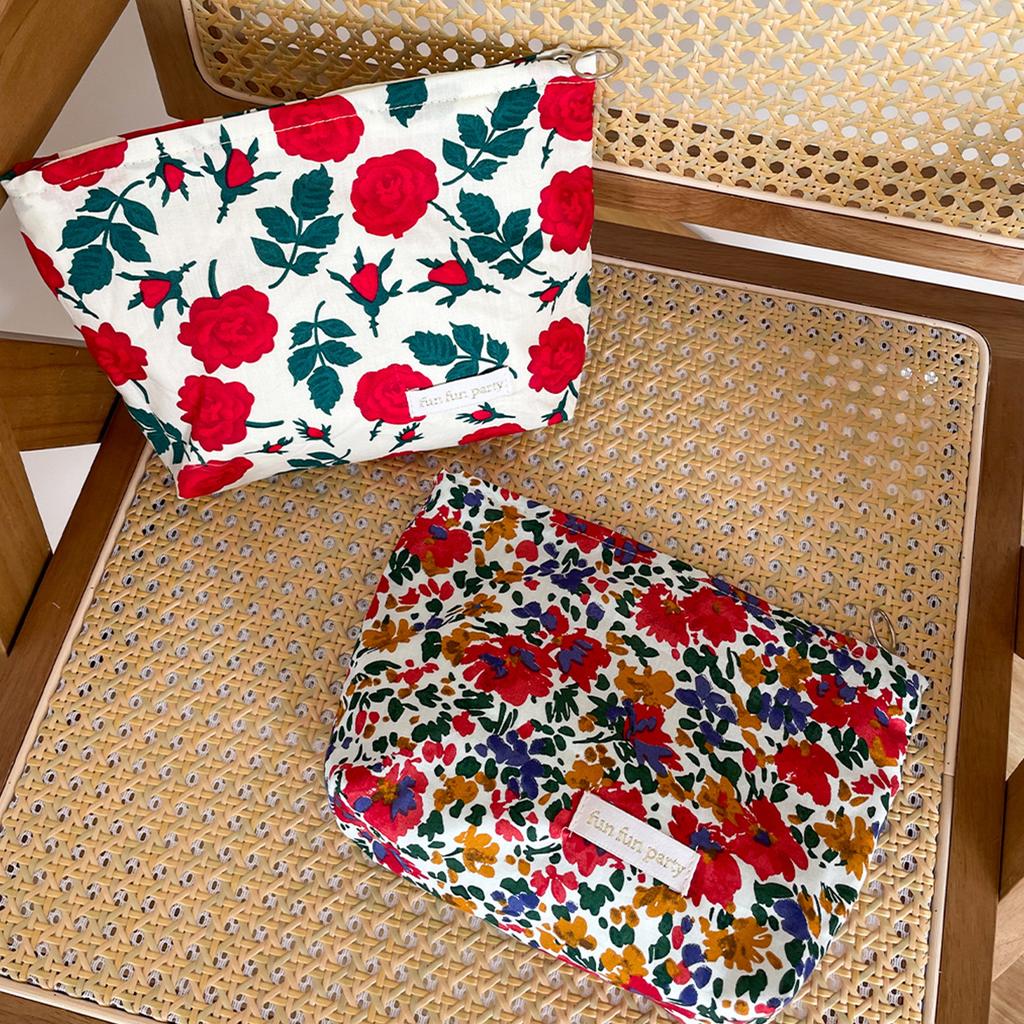 Vintage Flower Print Ladies Storage Bag Soft Cotton Women's Cosmetic Bags Make Up Case Female Girls Flora Handbags Clutch Purse