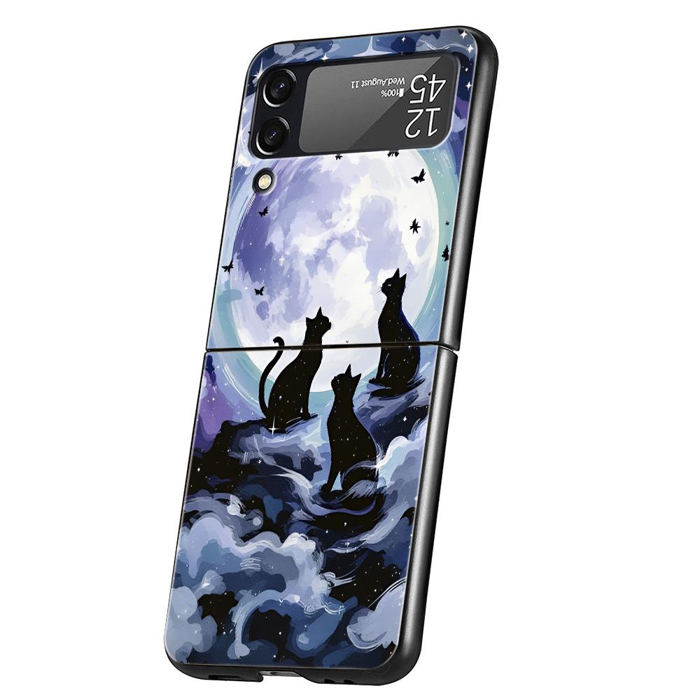 

Hard PC Phone Case For Samsung Galaxy Z Flip 7 6 5 4 Black Cover For Galaxy Z Flip 3 Foldable Cute Color Starry Sky Black Cat Z Flip 5